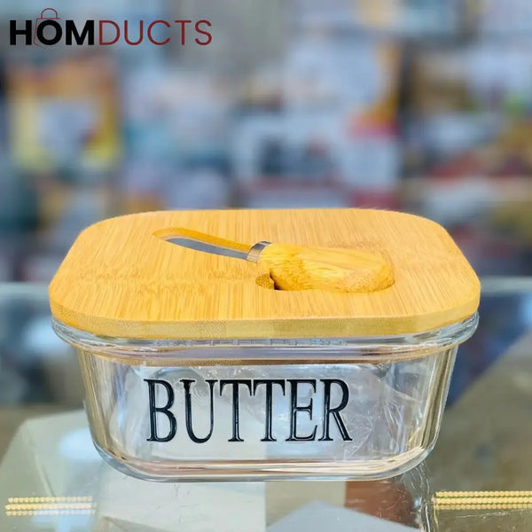 Premium Rectangular Glass Butter Dish with Lid & Stainless Steel Knife