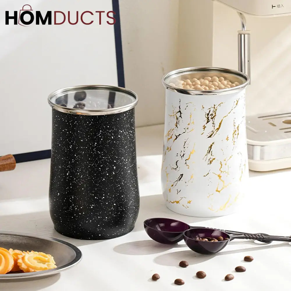Premium Stainless Steel Coffee Canister with Spoon - Airtight Food Storage