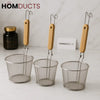Premium Stainless Steel Deep Fry Baskets Set – 3 Sizes with Wooden Handles