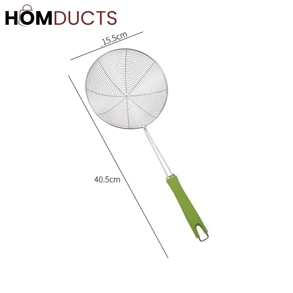 Premium Stainless Steel Frying Skimmer with Silicone Handle – Oil Strainer & Food Lifter