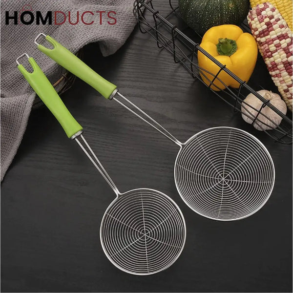 Premium Stainless Steel Frying Skimmer with Silicone Handle – Oil Strainer & Food Lifter