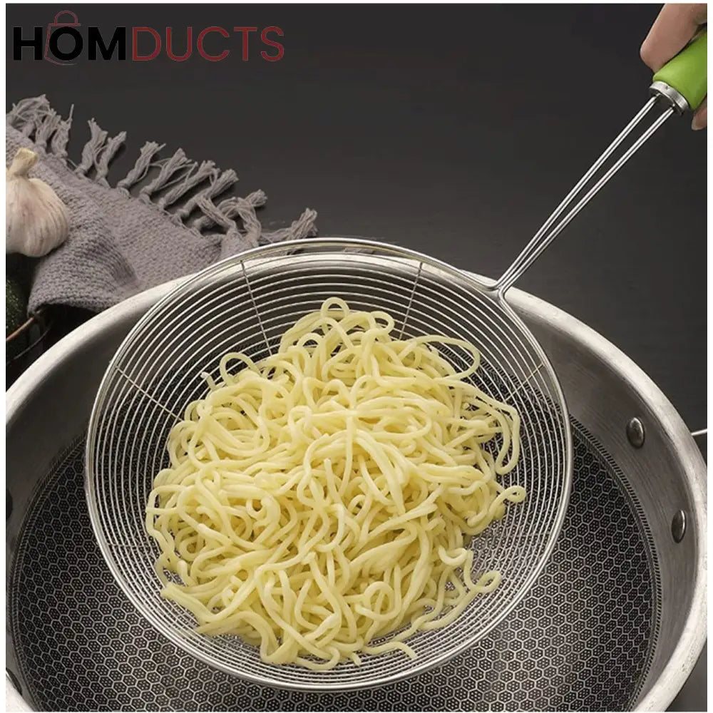 Premium Stainless Steel Frying Skimmer with Silicone Handle – Oil Strainer & Food Lifter