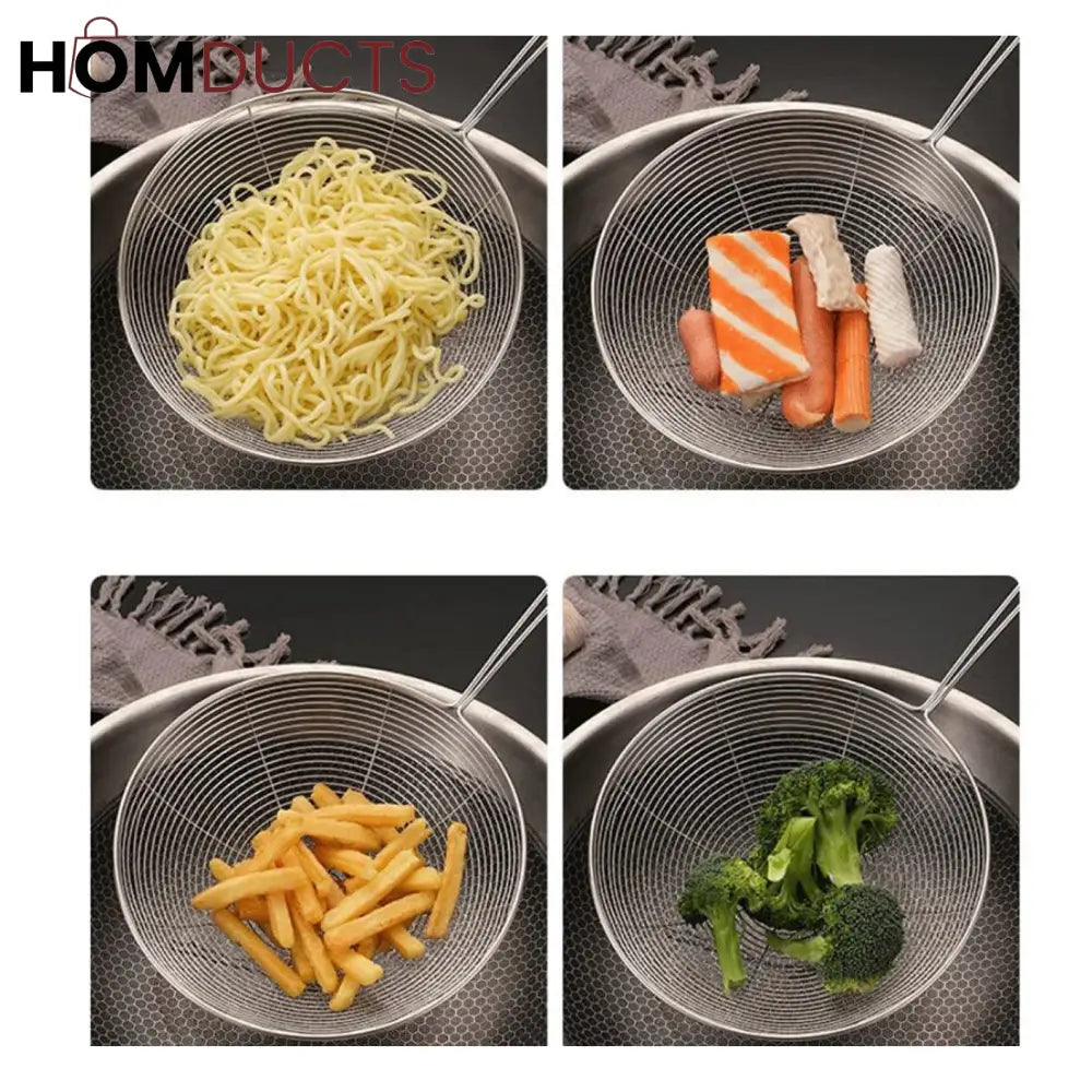 Premium Stainless Steel Frying Skimmer with Silicone Handle – Oil Strainer & Food Lifter