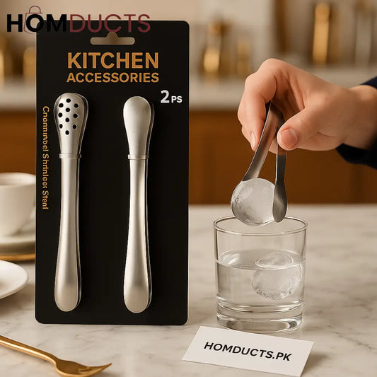 Premium Stainless Steel Ice & Food Tongs Set – 2 Pcs
