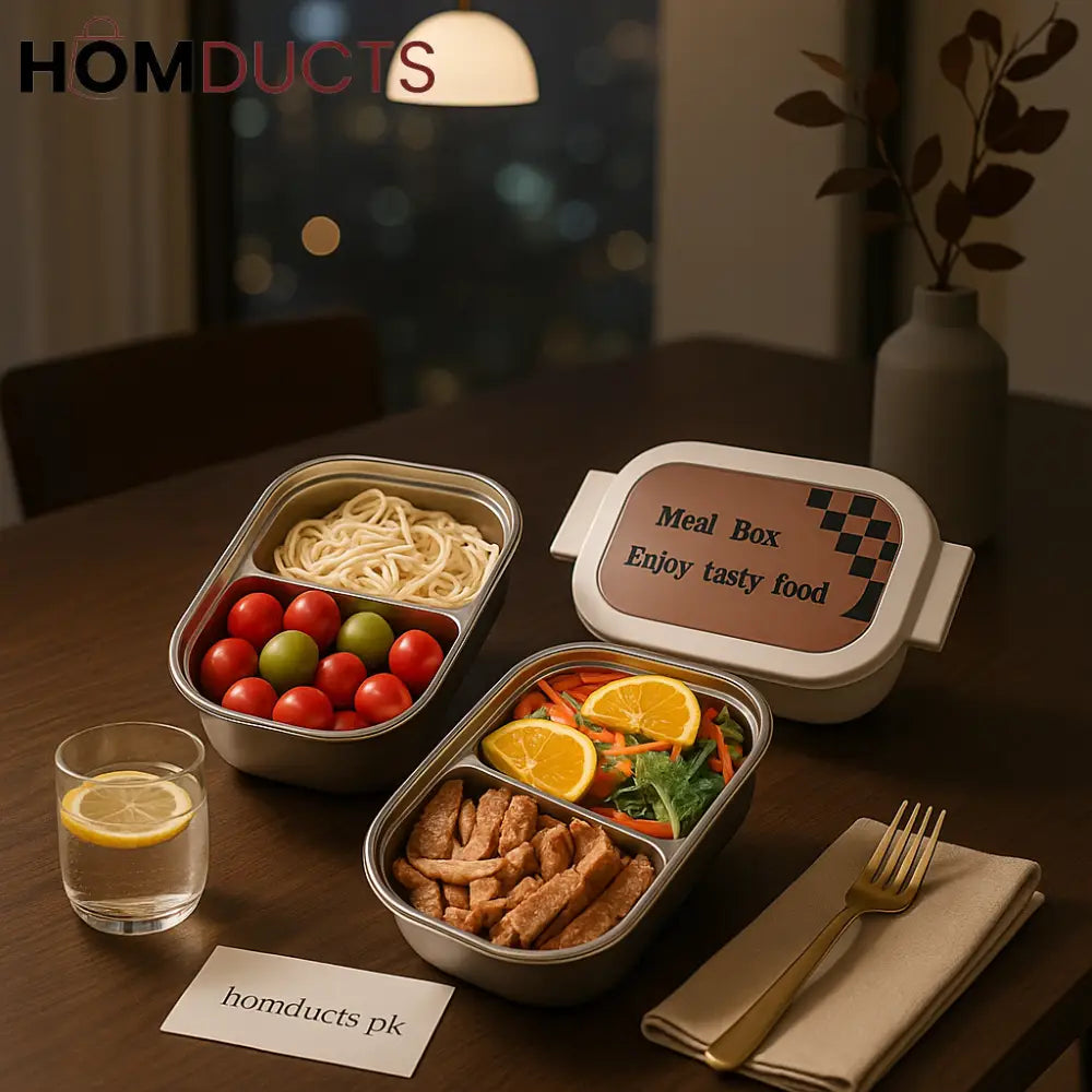 Premium Stainless Steel Lunch Box – 2 Tier Bento Meal Container with Leakproof Design | 22×16×8cm