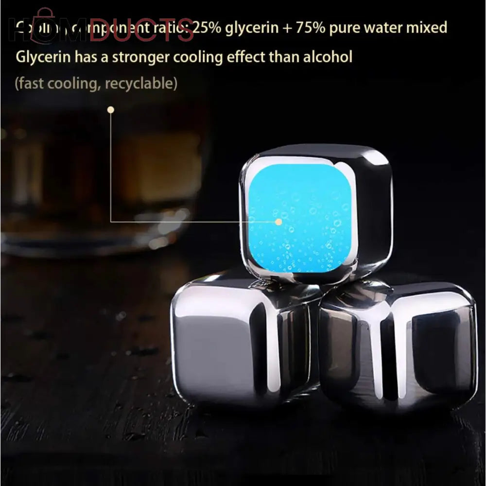Premium Stainless Steel Reusable Ice Cubes Set – 6 Pieces with Tongs