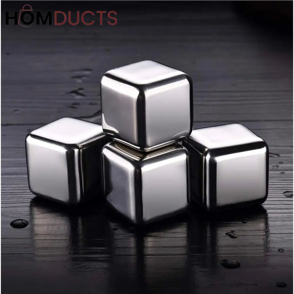 Premium Stainless Steel Reusable Ice Cubes Set – 6 Pieces with Tongs