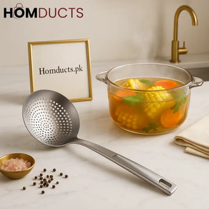 Premium Stainless Steel Skimmer Ladle – Heat-Resistant Deep Strainer Spoon