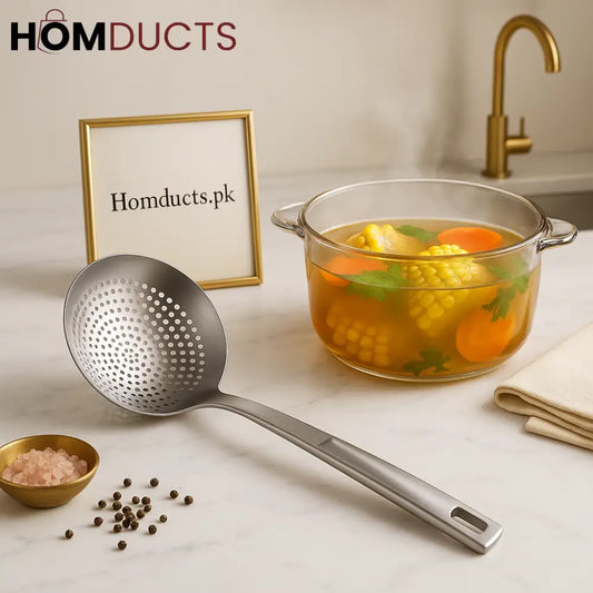 Premium Stainless Steel Skimmer Ladle – Heat-Resistant Deep Strainer Spoon