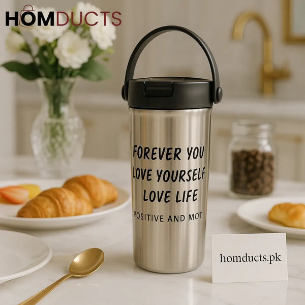 Premium Stainless Steel Vacuum Cup – Motivational Travel Mug with Handle