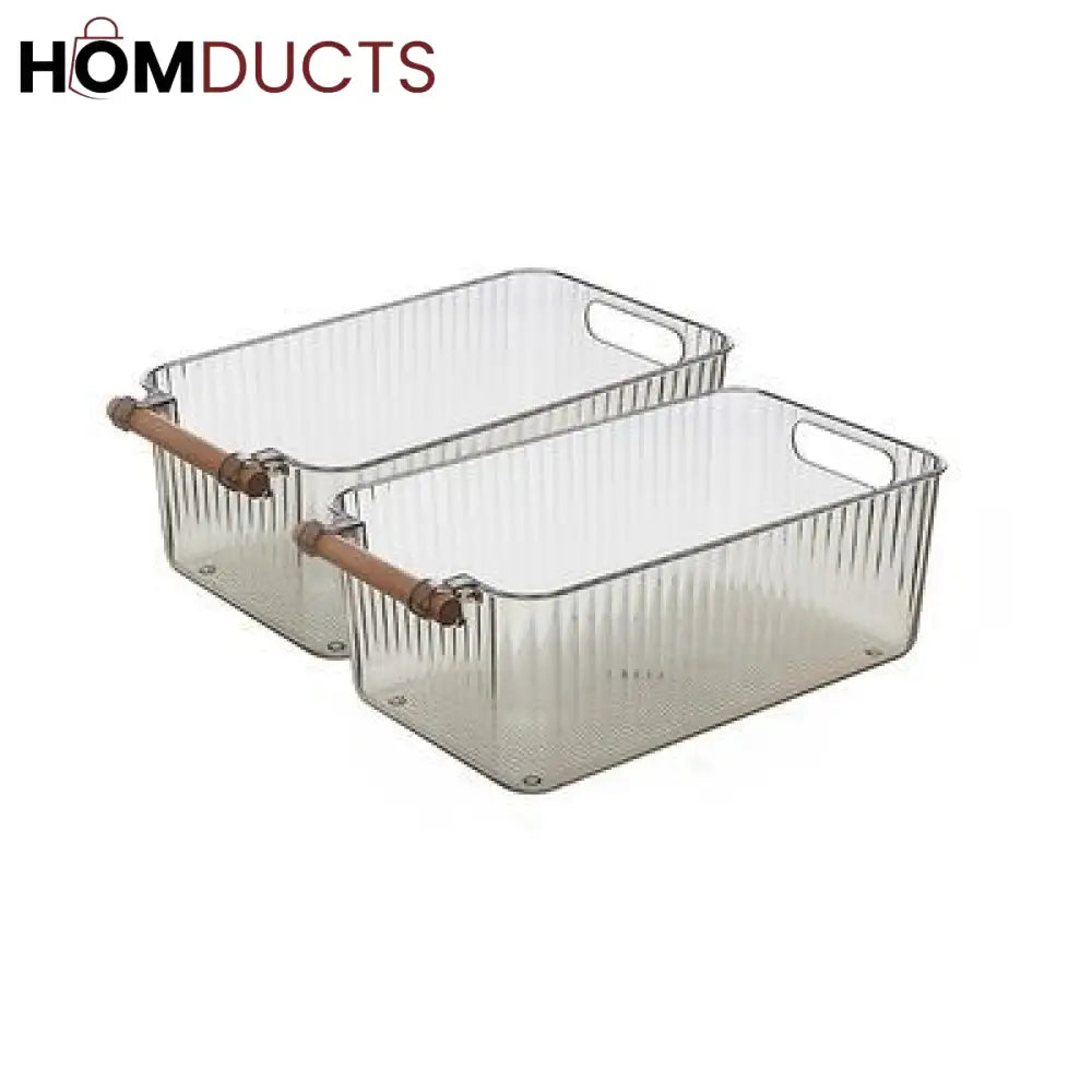 Premium Transparent Storage Basket with Wooden Handles – Multi-Purpose Organizer Bin