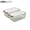 Premium Transparent Storage Basket with Wooden Handles – Multi-Purpose Organizer Bin