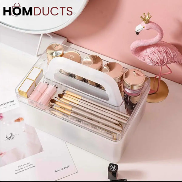 Premium White Cosmetic Storage Caddy with Handle – Multi-Purpose Makeup Organizer
