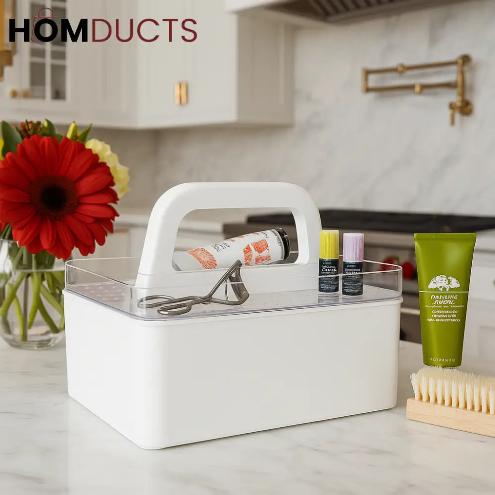 Premium White Cosmetic Storage Caddy with Handle – Multi-Purpose Makeup Organizer