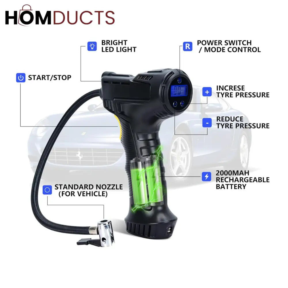 Premium Wireless Digital Tire Inflator with LCD Display – Fast Portable Air Pump