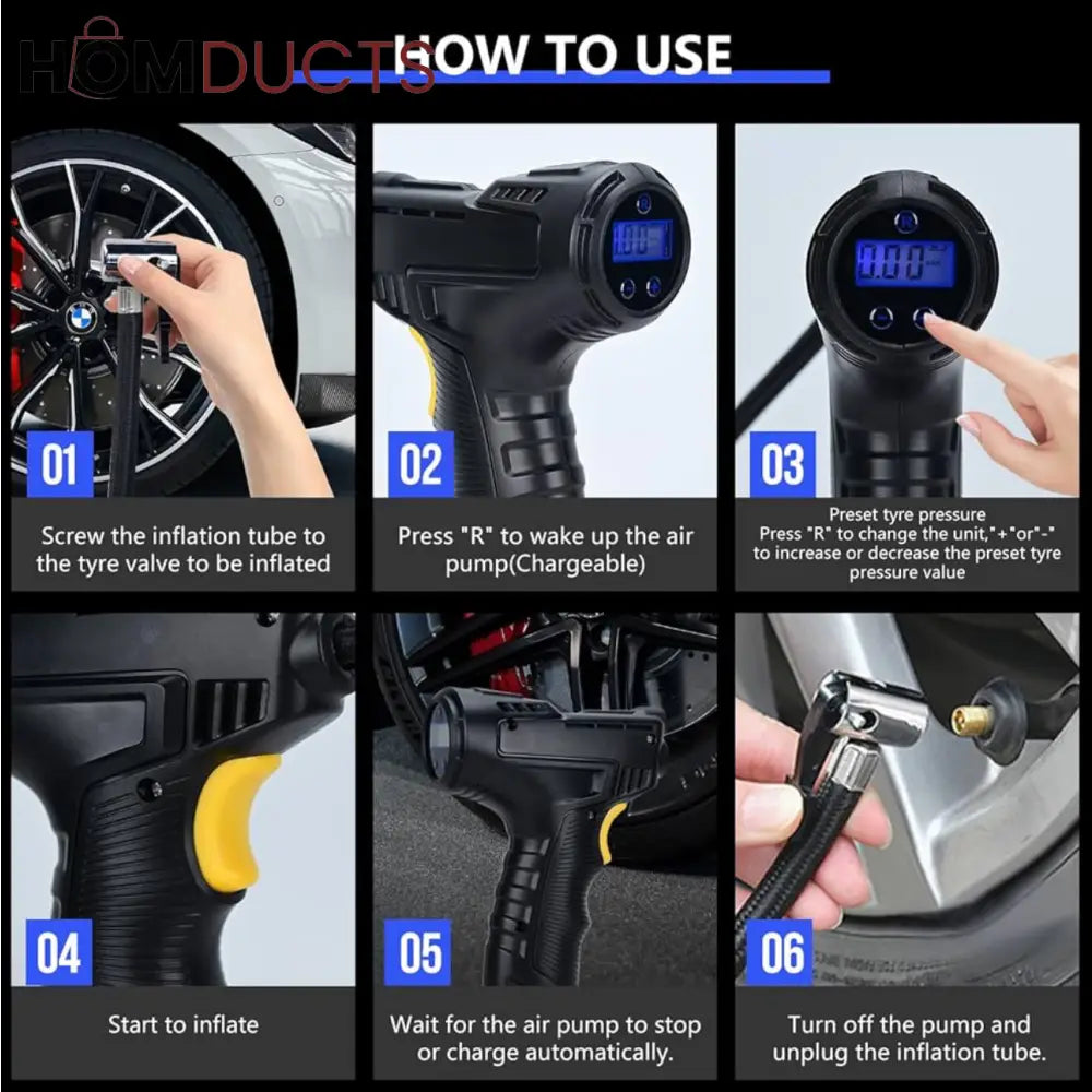 Premium Wireless Digital Tire Inflator with LCD Display – Fast Portable Air Pump