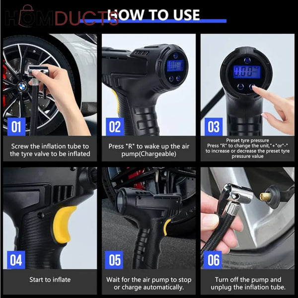 Premium Wireless Digital Tire Inflator with LCD Display – Fast Portable Air Pump