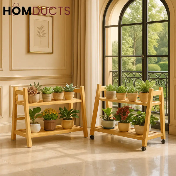 Premium Wooden 2-Tier Indoor Plant Stand – A-Frame Display Rack for Home Decor