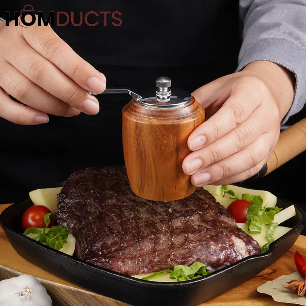 Premium Wooden Manual Pepper Grinder – Hand Crank Spice Mill for Freshly Ground Seasoning