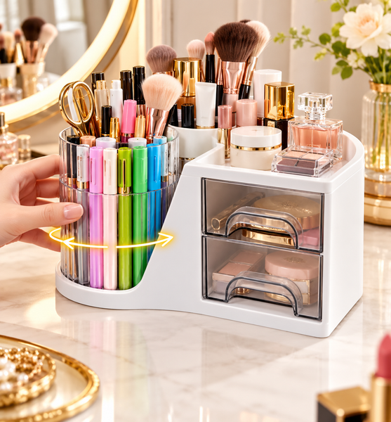 3-in-1 360° Rotating Makeup & Desk Organizer with Drawers