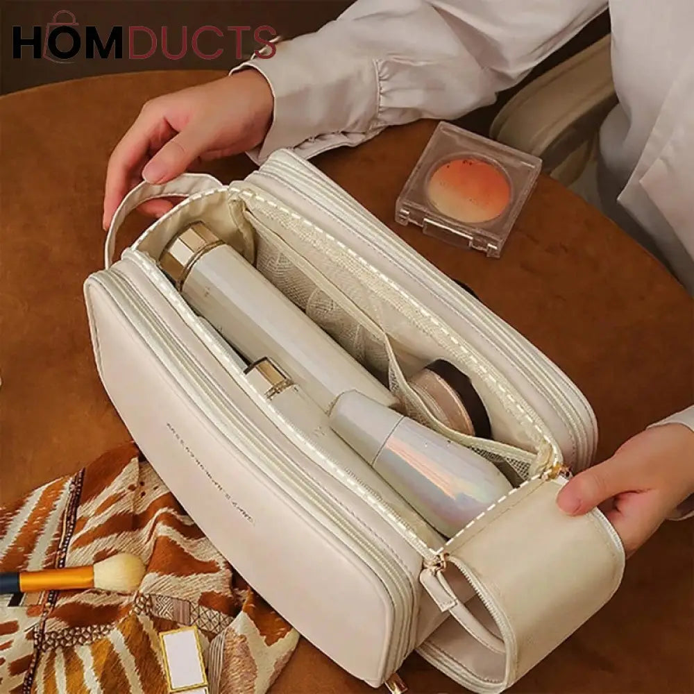 Pu Leather Double Zipper Travel Cosmetic Bag