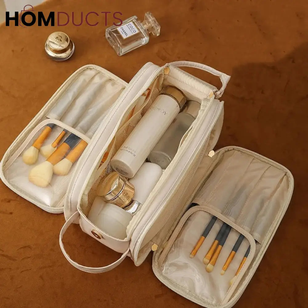 Pu Leather Double Zipper Travel Cosmetic Bag