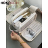 Pu Leather Double Zipper Travel Cosmetic Bag