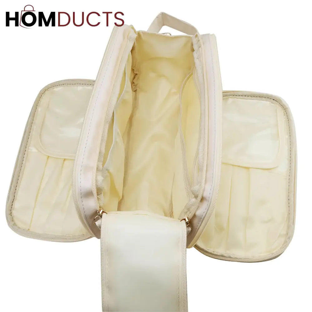 Pu Leather Double Zipper Travel Cosmetic Bag