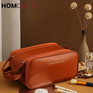 Pu Leather Double Zipper Travel Cosmetic Bag