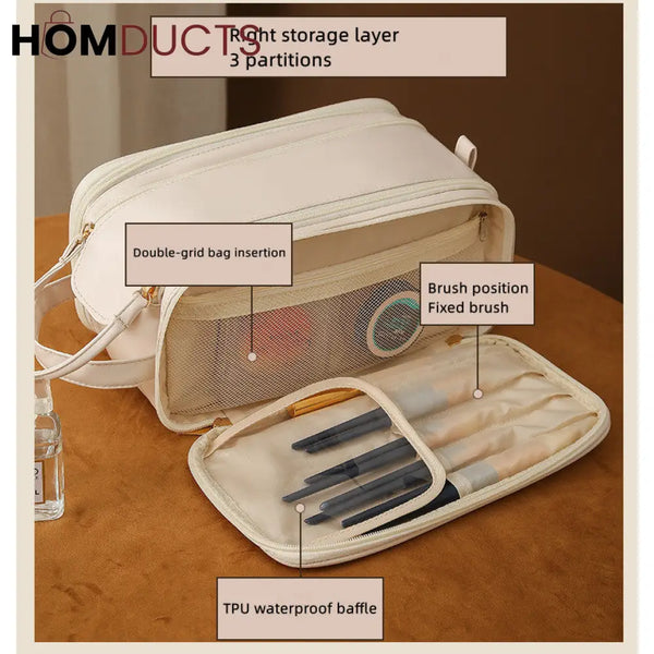 Pu Leather Double Zipper Travel Cosmetic Bag