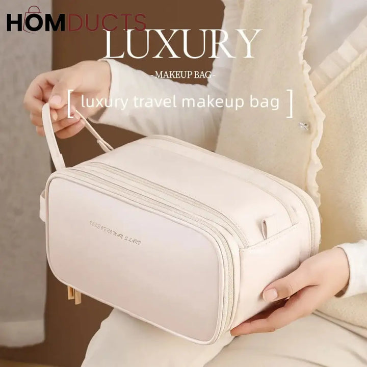 Pu Leather Double Zipper Travel Cosmetic Bag White