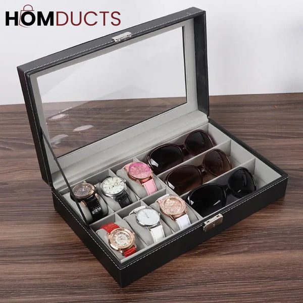 Pu Leather Watch And Sunglasses Organizer