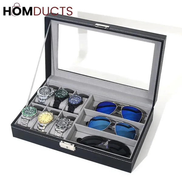 Pu Leather Watch And Sunglasses Organizer