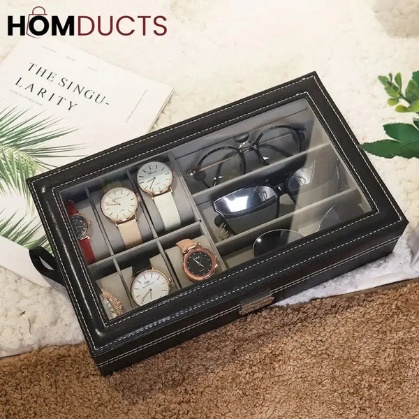 Pu Leather Watch And Sunglasses Organizer