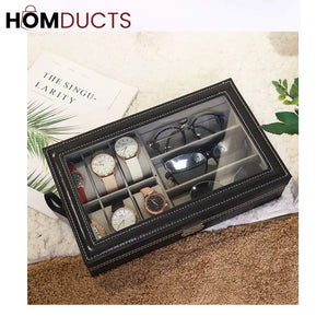 Pu Leather Watch And Sunglasses Organizer