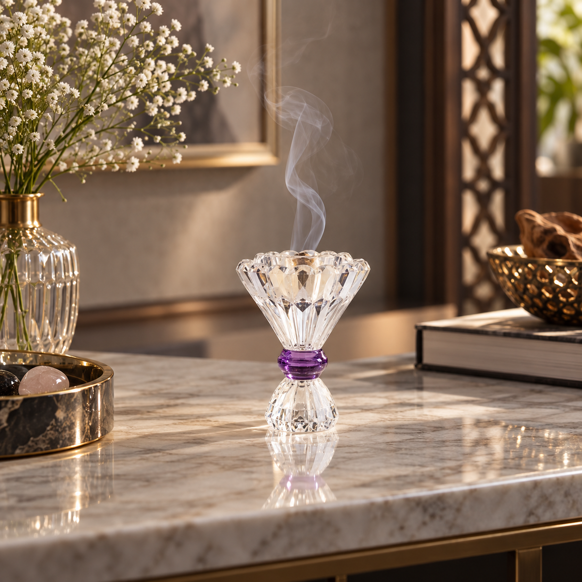 Purple Accent Crystal Incense Burner