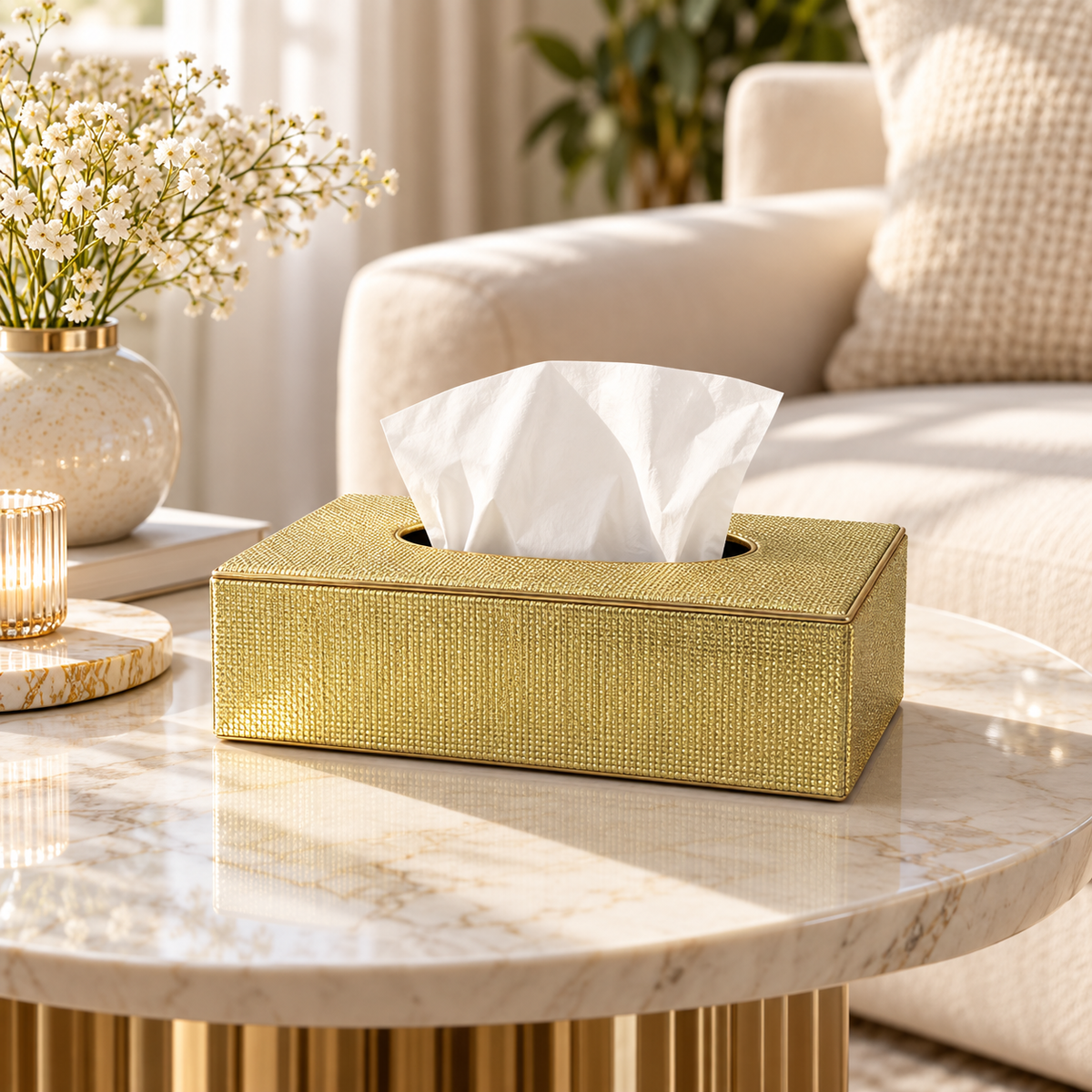 Elegant Metallic-Texture Tissue Box Cover decorative tissue holder