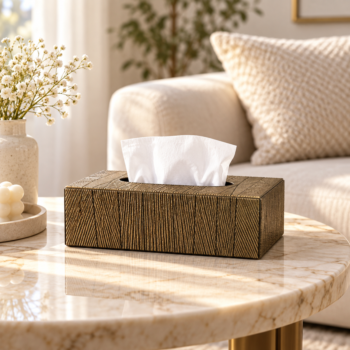 Luxury Linear-Texture Tissue Box Holder decorative tissue holder