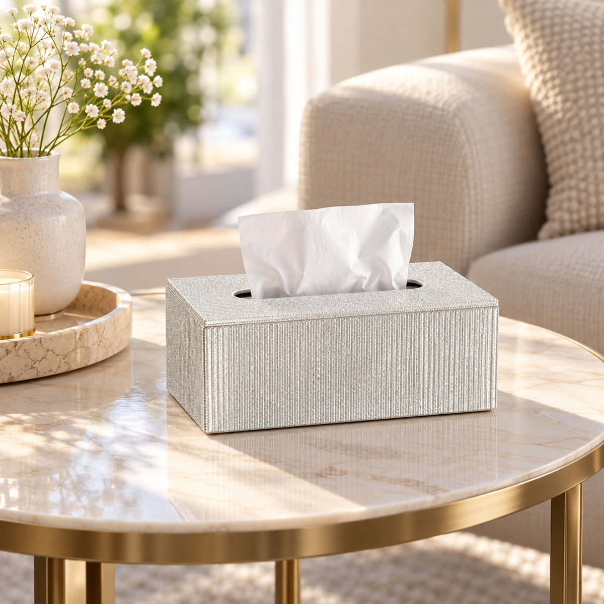 Premium Vertical-Rib Tissue Box Holder decorative tissue holder