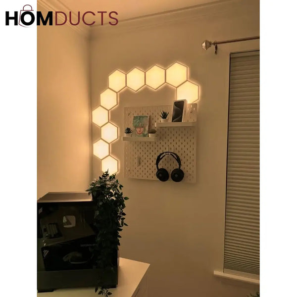 Quantum Hexagon LED Wall Lights – RGB Touch Sensor Modular Panels for Room & Gaming Decor – Battery Operated & Smart