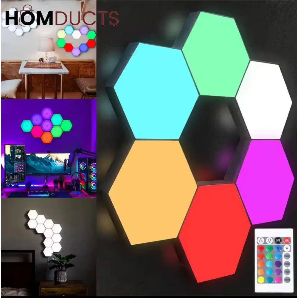 Quantum Hexagon LED Wall Lights – RGB Touch Sensor Modular Panels for Room & Gaming Decor – Battery Operated & Smart