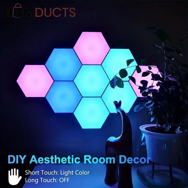 Quantum Hexagon LED Wall Lights – RGB Touch Sensor Modular Panels for Room & Gaming Decor – Battery Operated & Smart
