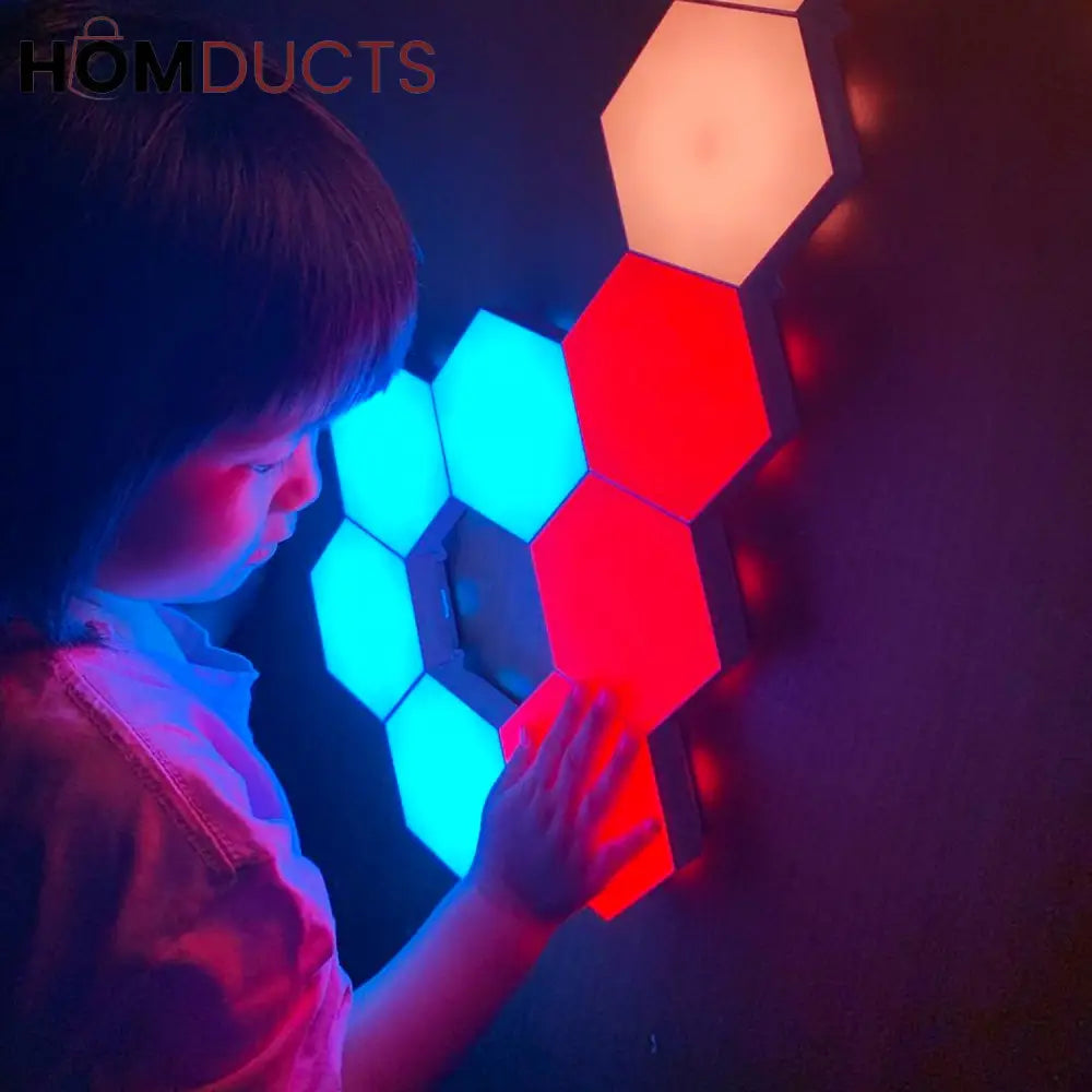Quantum Hexagon LED Wall Lights – RGB Touch Sensor Modular Panels for Room & Gaming Decor – Battery Operated & Smart