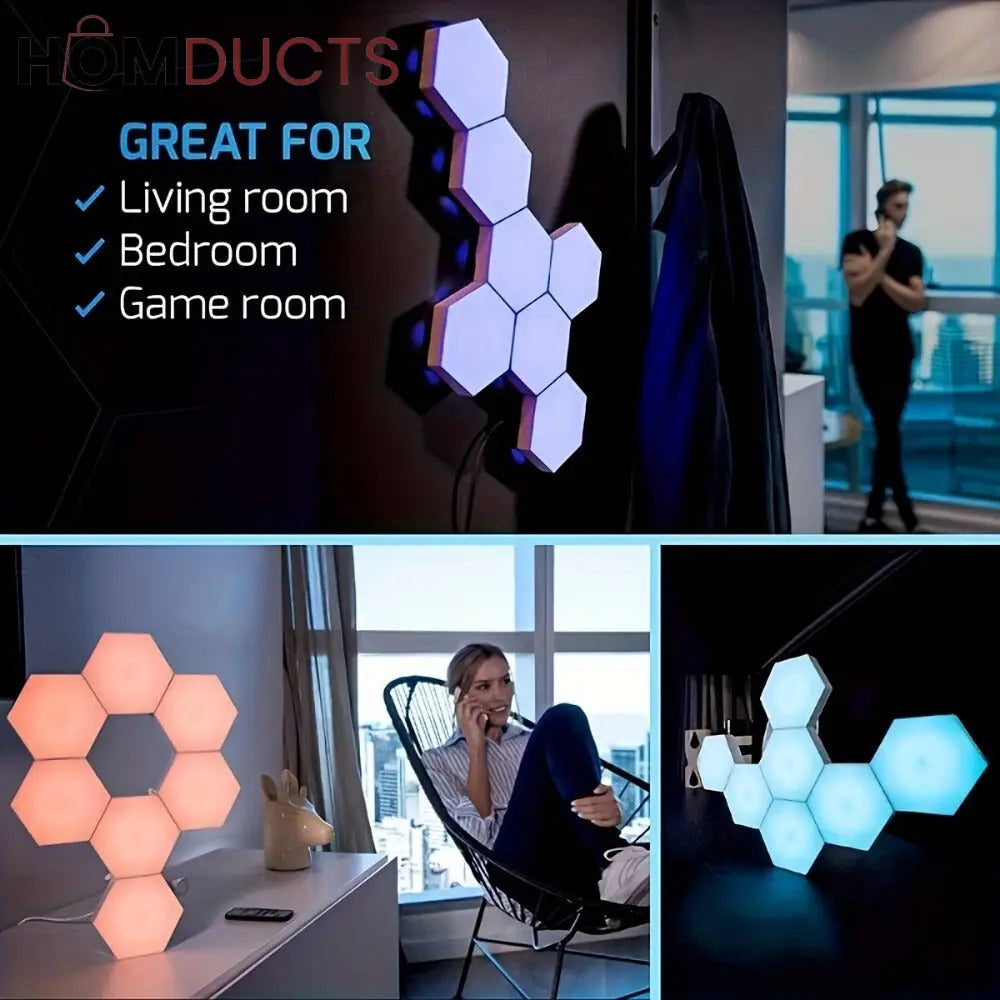 Quantum Hexagon LED Wall Lights – RGB Touch Sensor Modular Panels for Room & Gaming Decor – Battery Operated & Smart