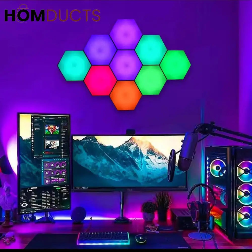 Quantum Hexagon LED Wall Lights – RGB Touch Sensor Modular Panels for Room & Gaming Decor – Battery Operated & Smart