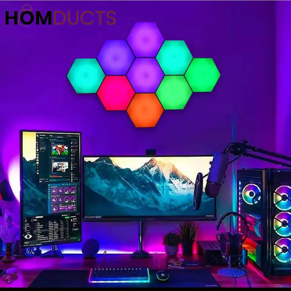 Quantum Hexagon LED Wall Lights – RGB Touch Sensor Modular Panels for Room & Gaming Decor – Battery Operated & Smart