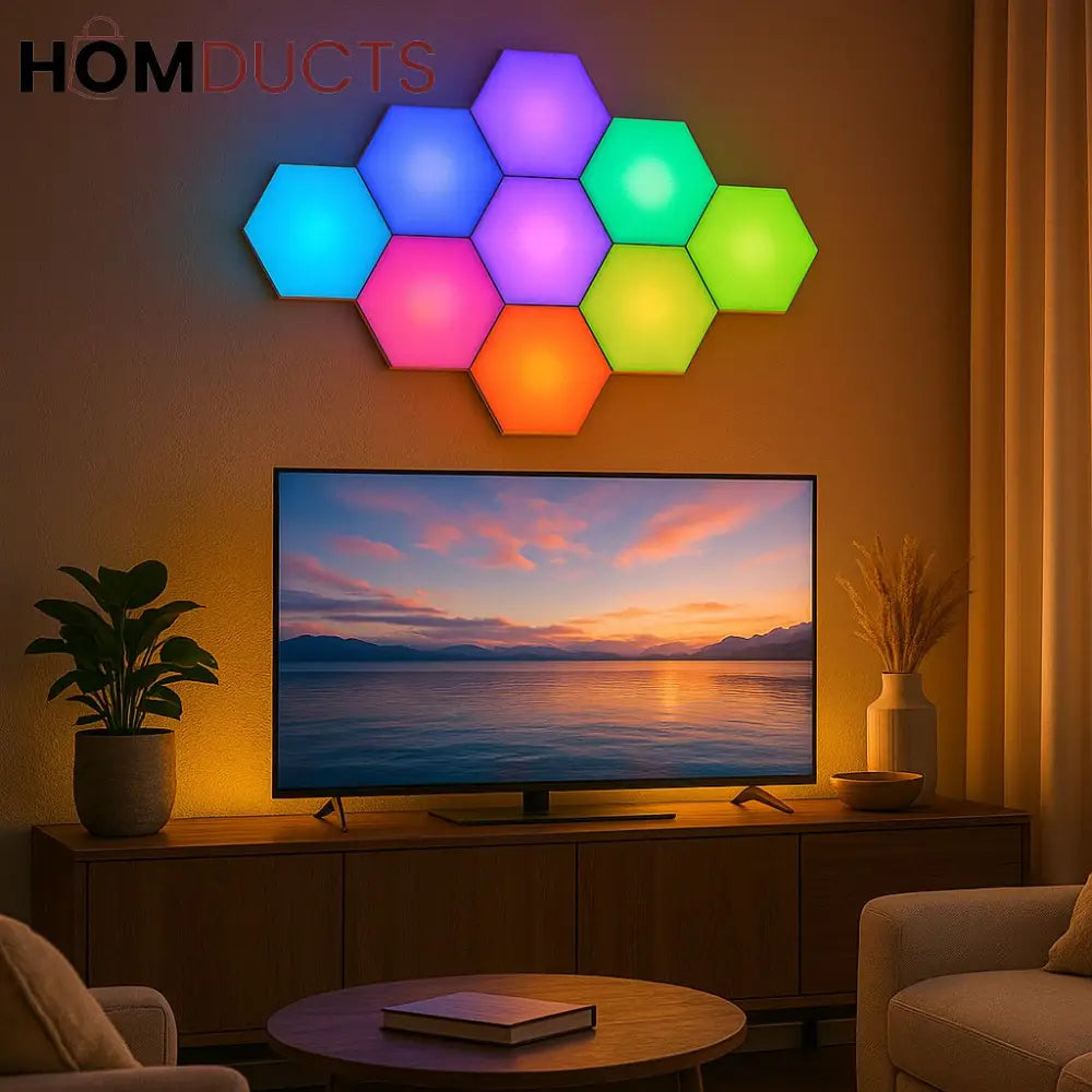Quantum Hexagon LED Wall Lights – RGB Touch Sensor Modular Panels for Room & Gaming Decor – Battery Operated & Smart