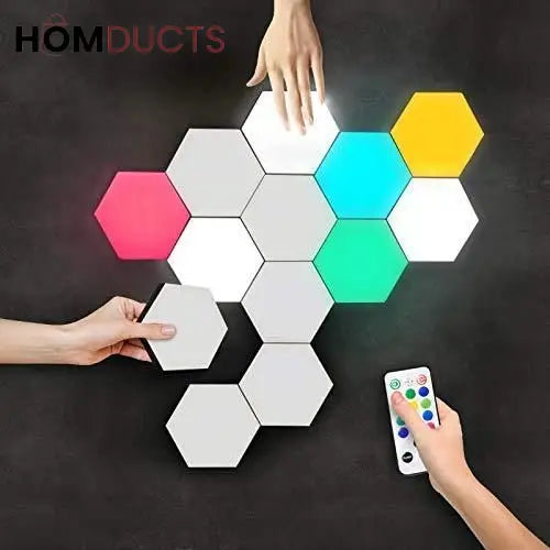 Quantum Hexagon LED Wall Lights – RGB Touch Sensor Modular Panels for Room & Gaming Decor – Battery Operated & Smart