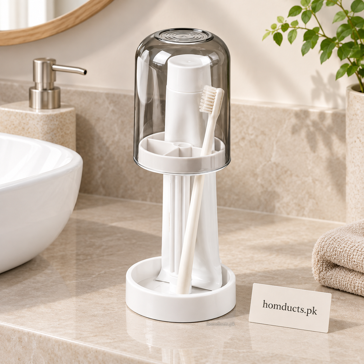 Quick-dry toothbrush holder with cup and toothpaste organizer