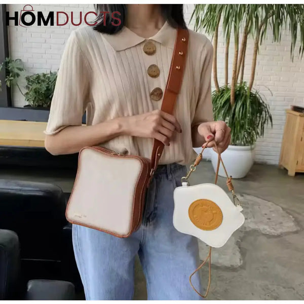 Quirky "Fried Egg Toast" Crossbody Bag - Unique & Fun Shoulder Bag